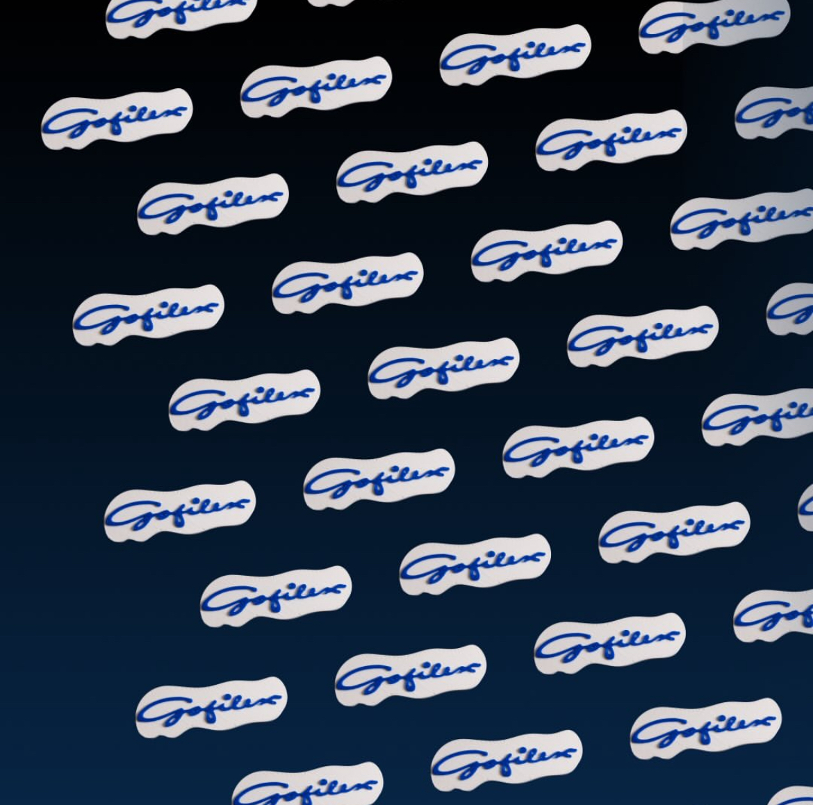 Series of white and blue Gofilex badges